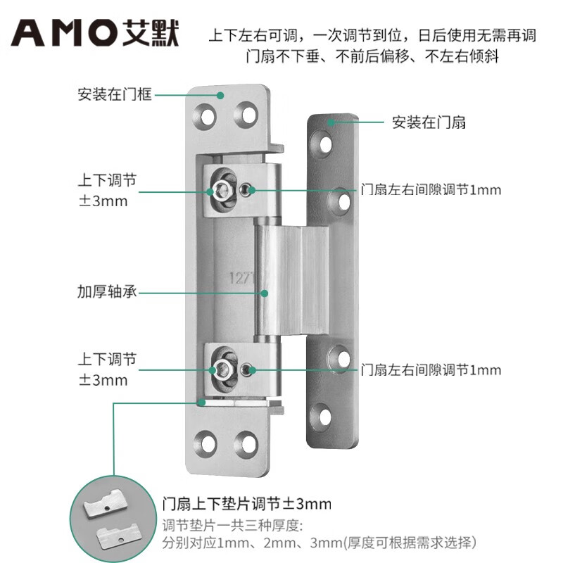 艾默隱形門合頁(yè)不銹鋼304三維可調(diào)暗門十字鉸鏈木門外開隱藏門鉸 127t